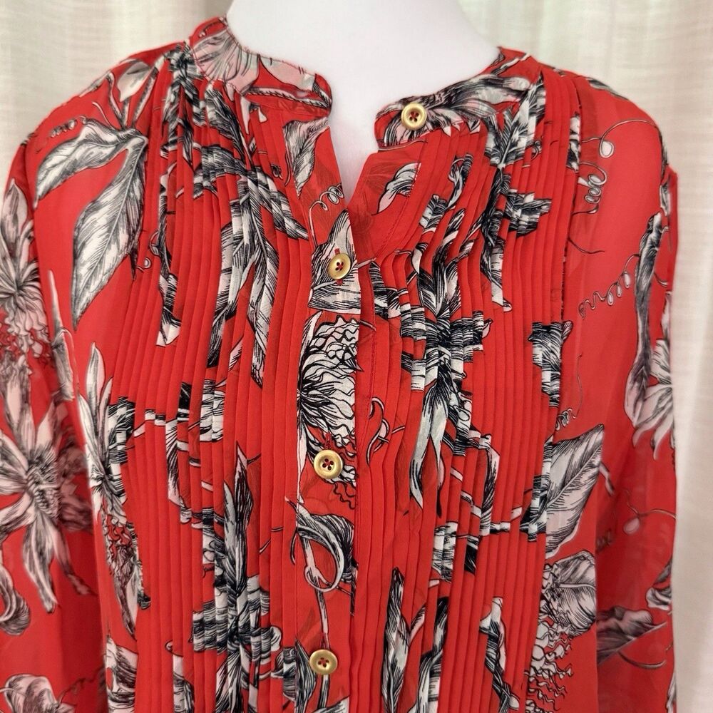 Leifsdottir‎ Women Long Sleeve 100% Silk Blouse Sz 6 Floral Red Black White